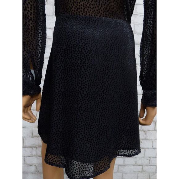 $525 L'Agence Black Velour Dot Burnout Sheer Alesia Neck Tie Dress 2 NEW L568 - Picture 13 of 16